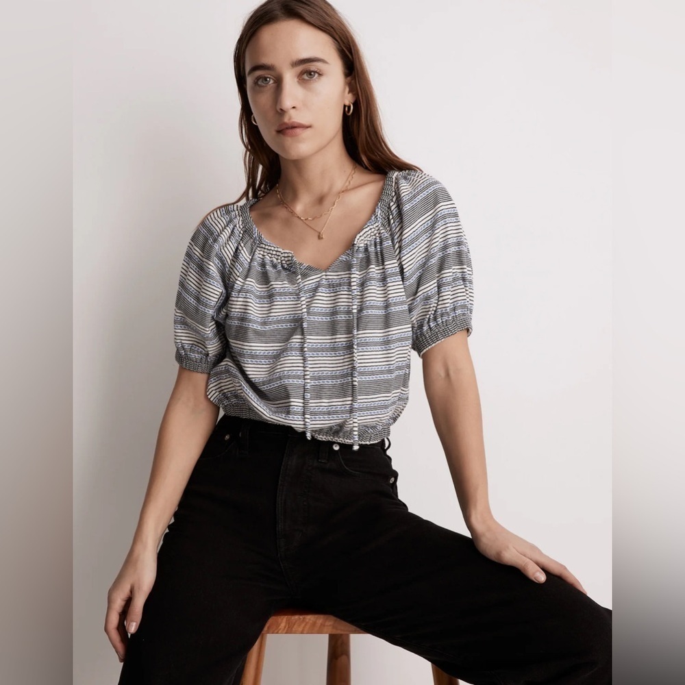 Madewell Jacquard Keyhole Crop Top In Stripe